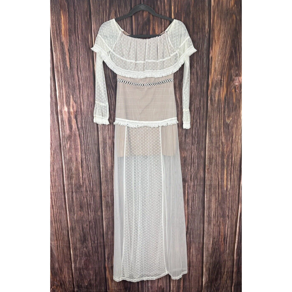 The Jetset Diaries Womens Xs Maxi Dress Ivory Lace Off Shoulder Long Sleeve Nwt